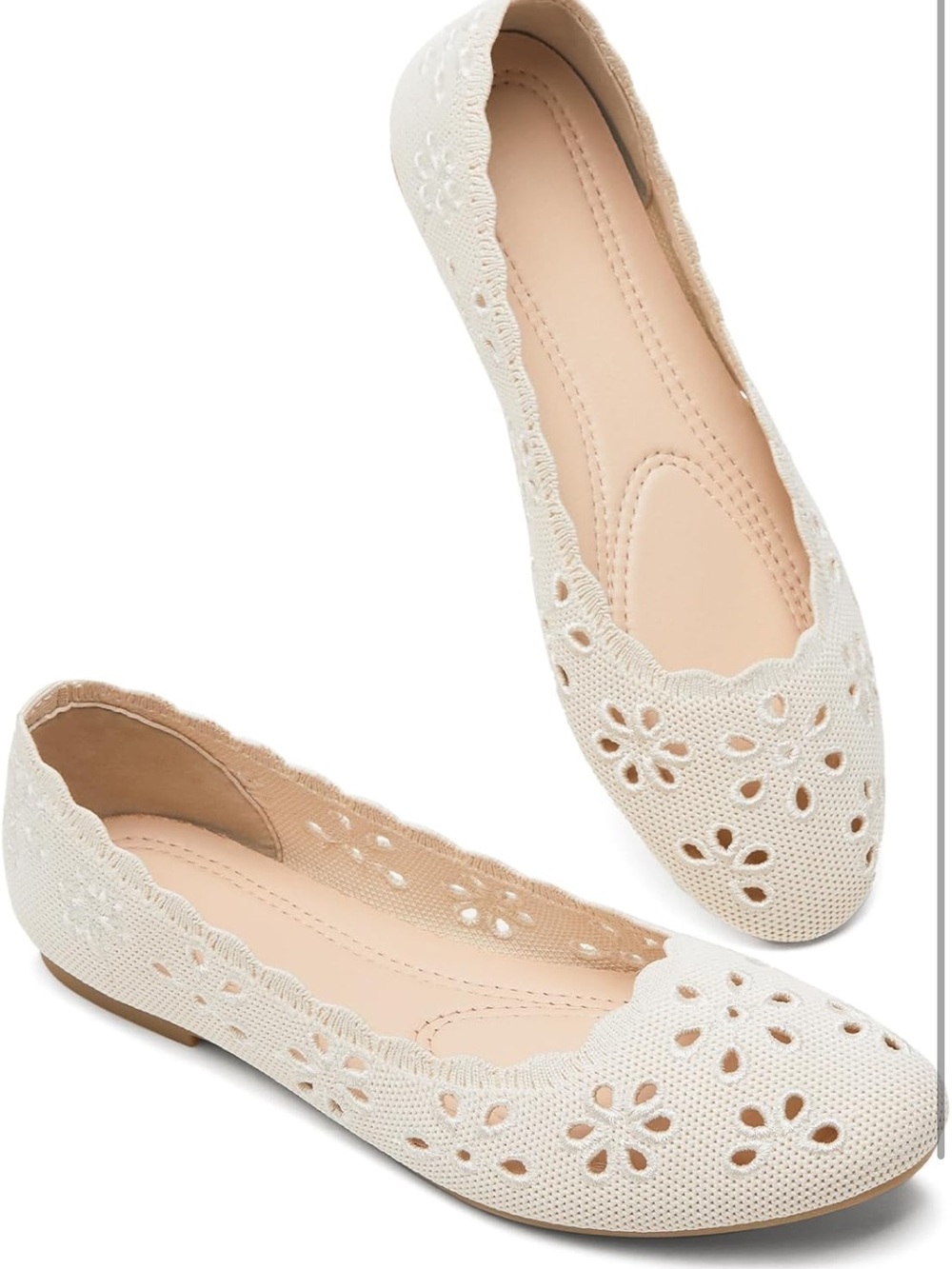 NEW in Box! Women's Cream Floral Cutout Ballet Flats